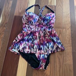 Full piece swimsuit with skirt
